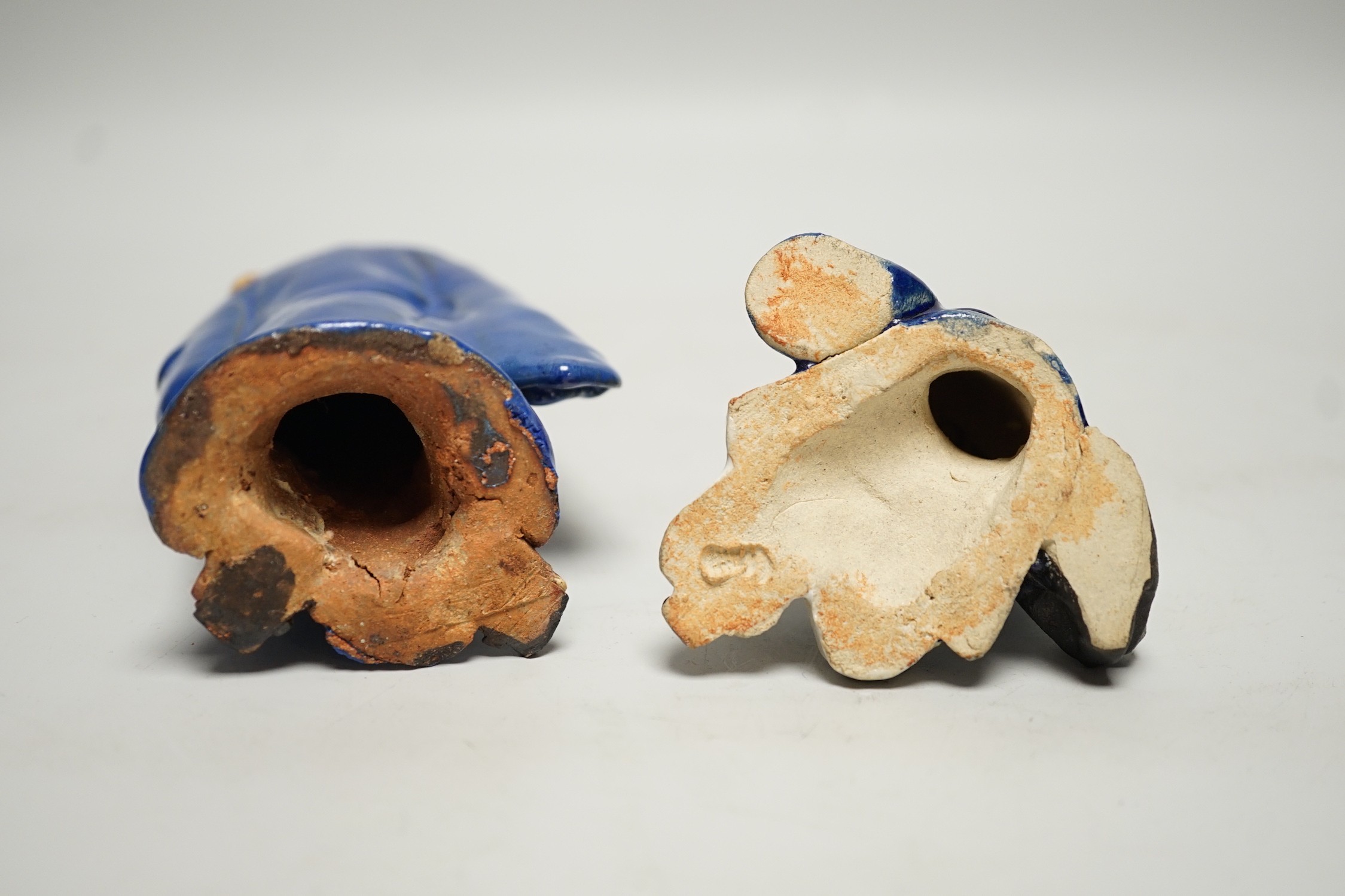 Two Chinese glazed pottery figures of Li Tieguai and Lu Dongbin, late 19th/early 20th century, largest 18cm